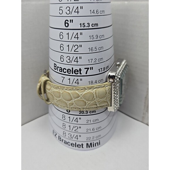 Adrienne Womens Rhinestone Open Square Watch Cream Croc Leather New Battery - Picture 7 of 12